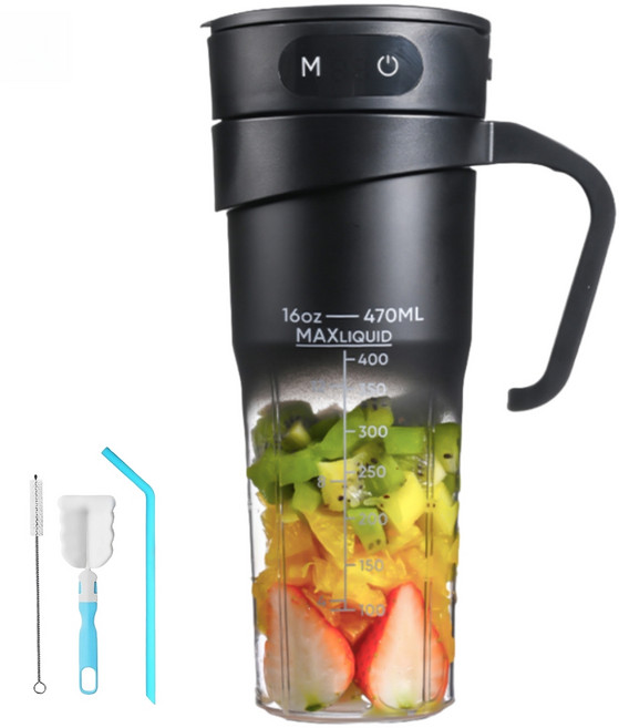 Cygoah 무선 소형 믹서기 휴대용 블렌더 안전 보호 식품 등급 소재 대구경 컵, 블랙, HL302