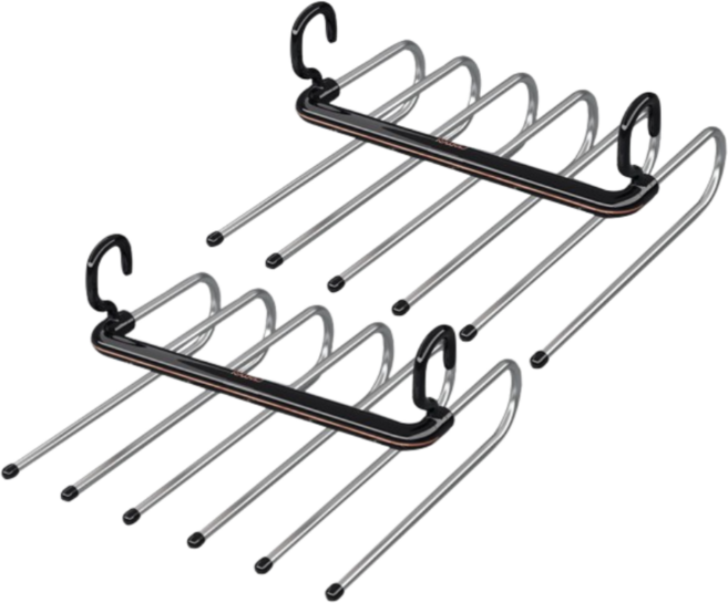 더홀릭 접이식 고급 바지걸이 얇은 플라스틱 프레임이 아닌 스테인리스 6단 편한 디피 멀티 옷걸이, 2개, 블랙