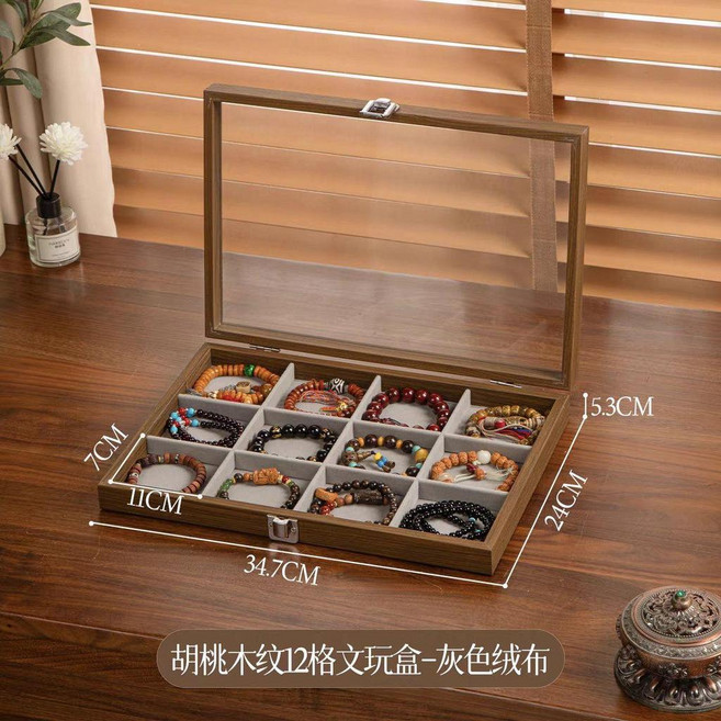 文玩手串收納盒水晶手鐲手鍊首飾盒防塵大容量防氧化木盒手鐲展示 副廠商品