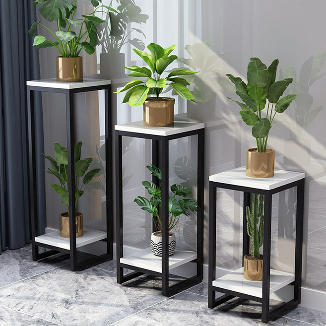 모칸도 사각 화분진열대 다용도 받침대 선반 화분 철재 골드 블랙 화이트, 2단, 블랙&상판화이트