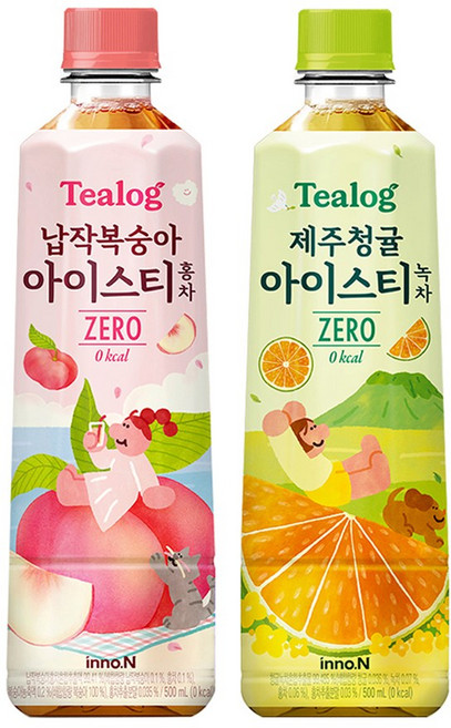 티로그 아이스티500ml) 납작복숭아 홍차 12개+제주청귤 녹차 12개 총24개, 500ml, 24개