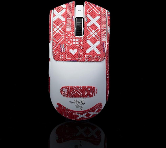 Hokeyio Razer Viper V3 Pro용 그립 테이프 - 미끄럼 방지 향상된 컨트롤 땀 방지 FPS 게이밍 그립 및 마우스 보호 향상 [프리컷] 블랙 씬, Printsteam Red