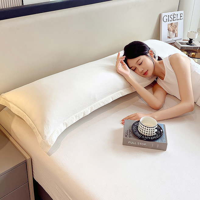 시스슈 긴 베개 커버가 있는 바디 베개 순면, 1개, 하얀색