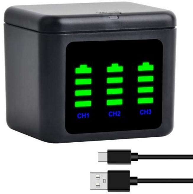 JINVAL 2280mAh 오스모 액션 6 액션5 프로 카메라 배터리 팩 DJI 오스모 액션 5 6 4 3용 고속 3중 충전 케이스, 4)1 Triple Charger