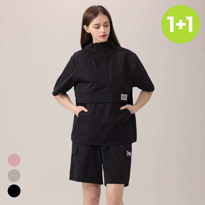 1+1 에버라스트 여성 반팔 아노락 세트 5부 상하 셋업