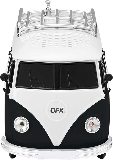 QFX Bluetooth 1961 레트로 미니 버스 스피커 2인치 핸즈프리 링크 내장 마이크 FM 라디오 LED 파티 조명 파란색 - BT-1961-BLK, Black