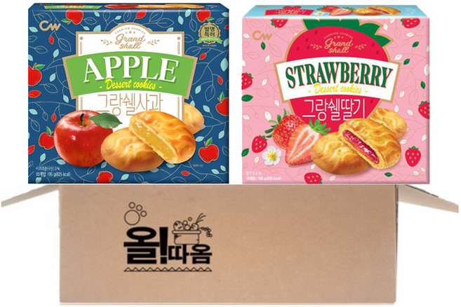 CW청우 그랑쉘 사과 +그랑쉘 딸기 /학교간식 과자세트, 4개, 195g