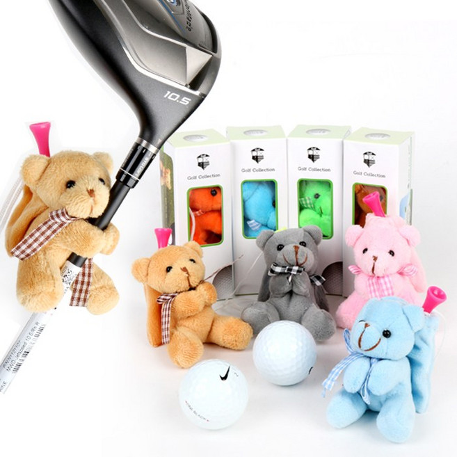 카시야골프 샤프트장착 캐릭터 곰돌이 인형 골프티, 블루, 1개