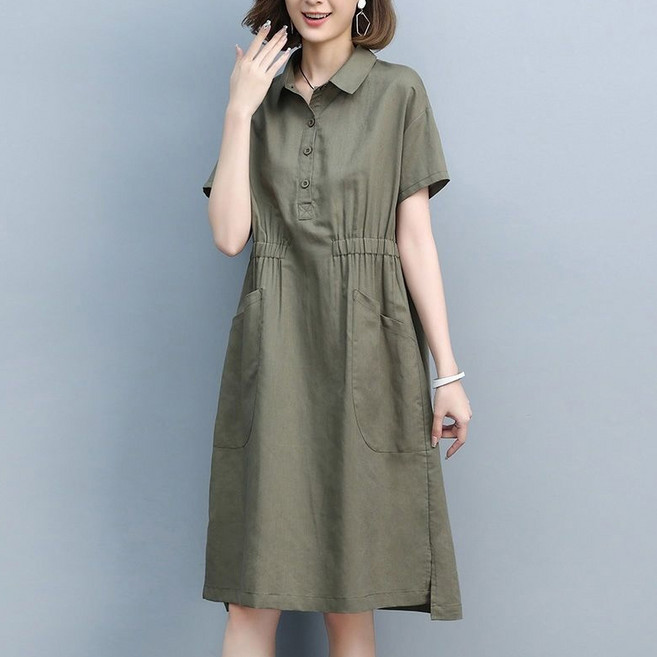 다중성 여성 빅 사이즈 루즈핏 반팔 셔츠 튜닉 원피스