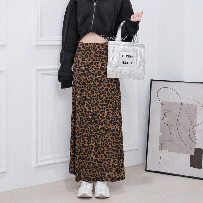 Sharkhead 豹紋長裙 美拉德色系 動物紋 鬆緊腰 雙層內裡 舒適落地裙