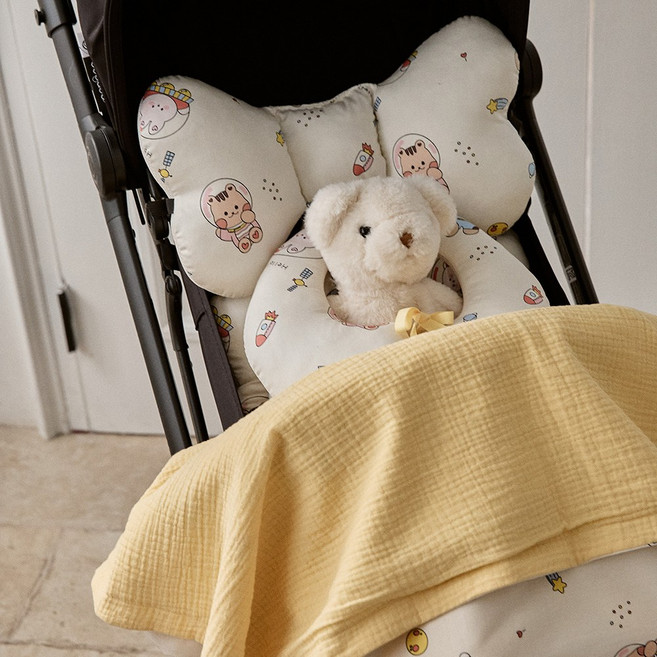 돗투돗 퓨어코튼 사계절 양면 유모차시트 라이너 목쿠션 세트, 1세트, 우주탐험(라이너+목쿠션)