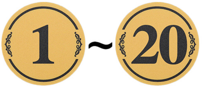 두꺼운 PVC재질 업소용 테이블 번호스티커 1~20, 1세트, 옐로우