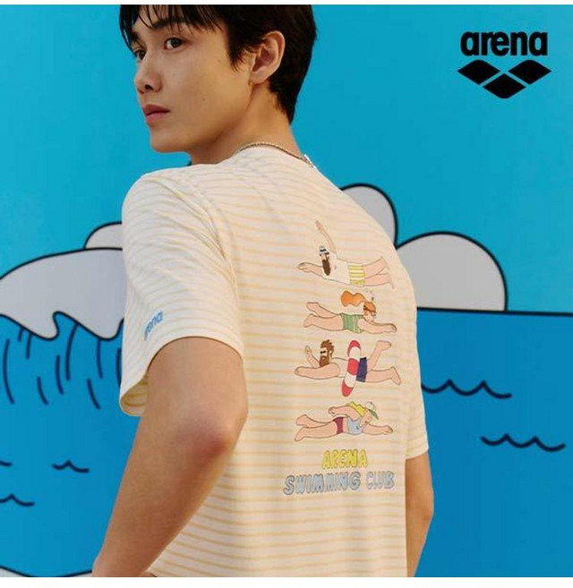 아레나 ARENA x 전황일 유니 스트라이프 래쉬가드 A6BC1RR93LYL, LYL/M(95)