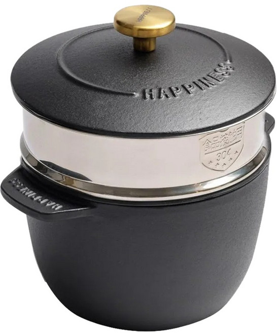 2 IN 1 주물 무쇠 냄비 + 찜기 세트 뚜껑 포함 인덕션 가능 멀티 2단 찜냄비 솥 스텐 찜솥 찜통 다용도 라면 뚝배기 인덕션용, R99470A(블랙, 1개, 16cm 1.85L, 블랙 1.85L, 16cm