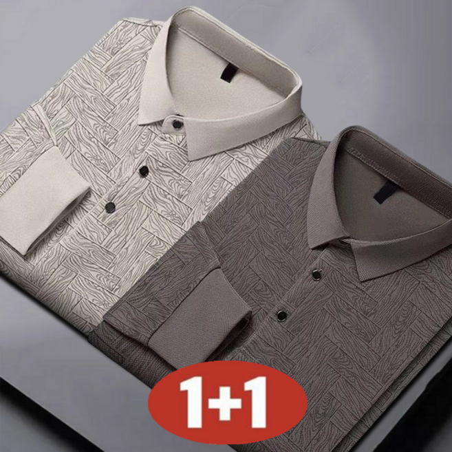 오스틱니 100KG까지 빅사이즈 1+1 중장년 아빠룩 남성용 가을겨울 비즈니스 캐주얼 칼라넥 긴팔티