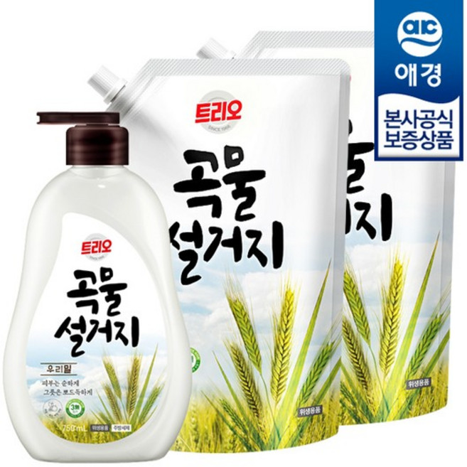 [애경] 곡물설거지 우리밀 주방세제 750ml x1개 + 리필 1.2L x2개, 없음, 1개