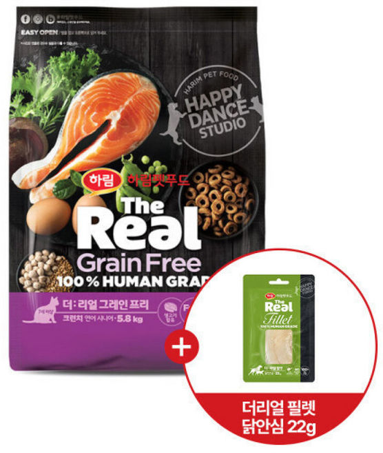 더리얼 캣 그레인프리 크런치 연어 시니어 + 더리얼 필렛 닭안심, 1개, 5.8kg, 닭