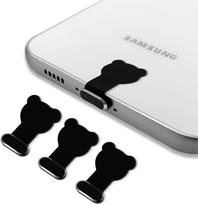 스마트폰 C타입 충전단자 먼지마개 부착식, 곰돌이 메탈블랙(C타입용), 4개