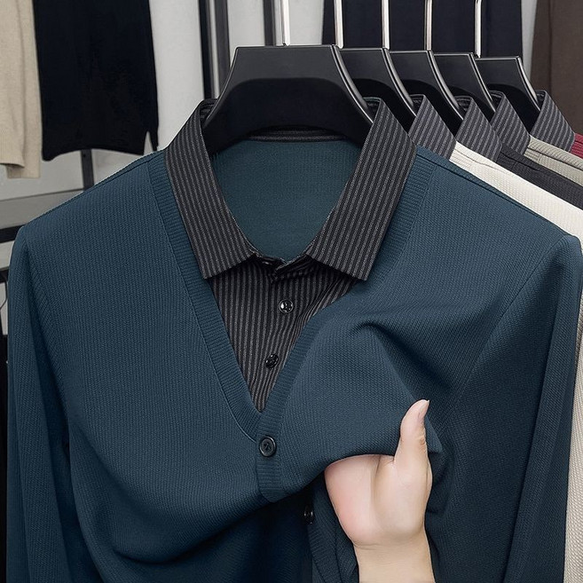 AURALA 남성 루즈핏 셔츠 칼라 긴팔 티셔츠 봄 가을 데일리 카라 긴팔티