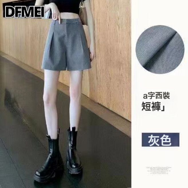QRU 卡其色西裝短褲女寬鬆夏季薄款外穿休閒百搭顯瘦大碼高腰熱褲