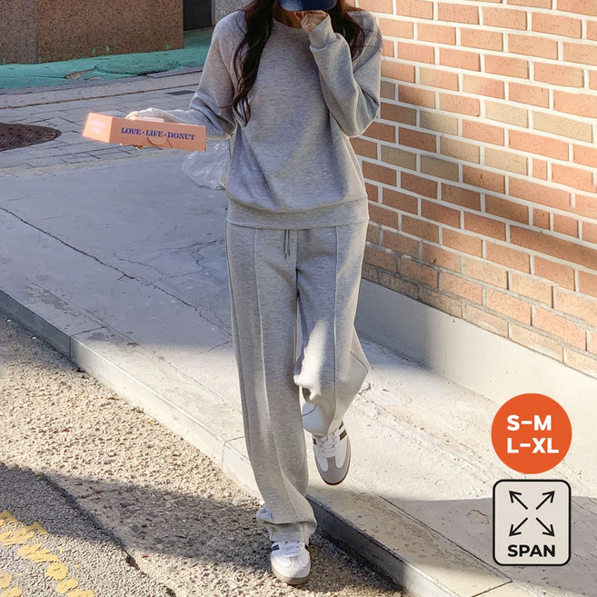 앤샵 여성용 롱/숏 2단기장 맨투맨+핀턱 밴딩 일자 팬츠 상하의세트 스판 쫀쫀 비안나 트레이닝세트 빅사이즈 키작녀 키큰녀