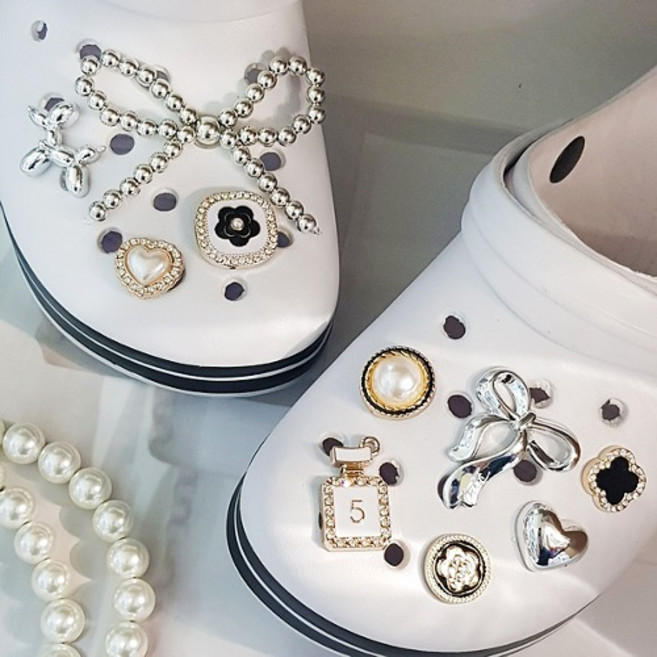 10종) 메탈리본 큐빅 3D 신발 슬리퍼 실내화 장식 쥬얼리 진주 큐빅 신발 신꾸 장식 꾸미기 파츠