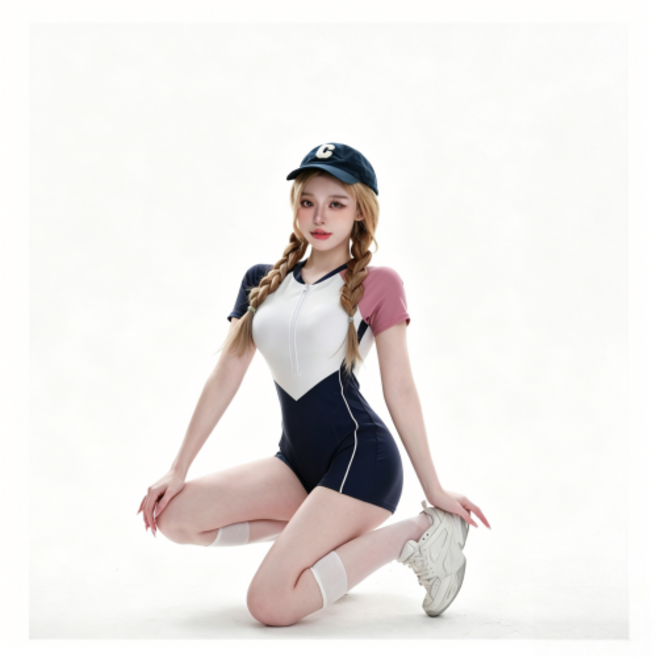 여성 사각 원피스 수영복 체형커버 실내 수영장 운동용 수영복, 핑크