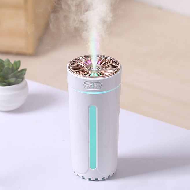 車載香薰加濕器，細膩噴霧，空氣淨化，七彩氛圍燈，防乾燒保護, 1個, 幻影白【300ML】插電款3根濾芯+2瓶香薰（實惠裝）