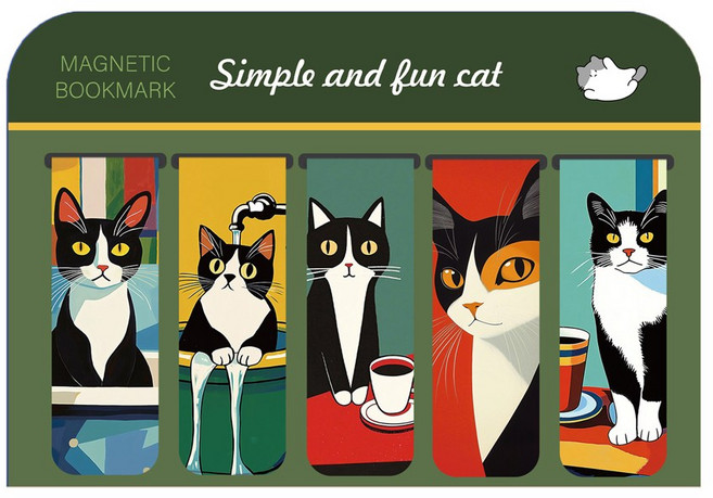 구름상회 고양이 시리즈 마그네틱 북마크 자석 책갈피 5종 세트, 혼합