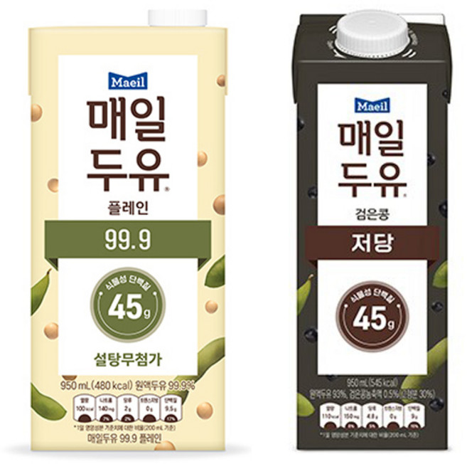 매일두유 99.9 950ml 2개+매일두유 검은콩 950ml 2개(총4팩)/무가당/고단백/단백질, 1세트