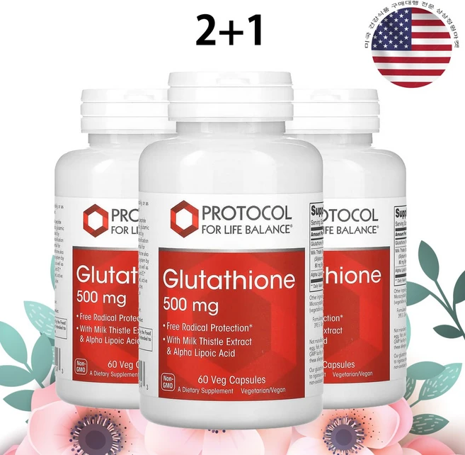 Protocol for Life Balance 글루타치온 500 mg 60 베지캡슐, 3병, 60정 - 쿠팡