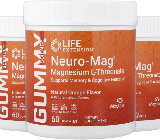 라이프익스텐션 Neuro-Mag 마그네슘 L-트레온산 천연 오렌지 구미젤리 60개 2+1, 3개, 60정 - 쿠팡