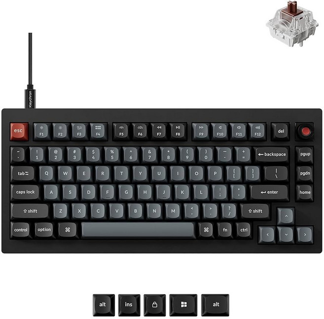 V1 8K 커스텀 기계식 키보드 75 유선 레이아웃 초저지연 8000Hz QMK 프로그래머블 핫 스왑 가능한 레드 스위치 RGB 게이머 및 트용 Mac /Windows /Linux, Brown Switch, 적축, Brown Switch