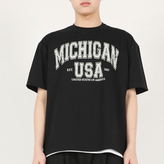 아우라큐 20수 트임 반팔티 미시간 남여공용 빅사이즈 반팔 티셔츠