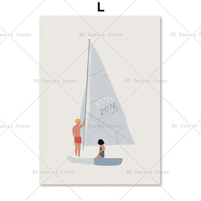 미니멀리스트 해변 바다 꽃무늬 벽 아트 범선 캔버스 페인팅 수영장 포스터 및 인쇄 사진 거실, 12 L_09 50x70cm No Frame, 1개