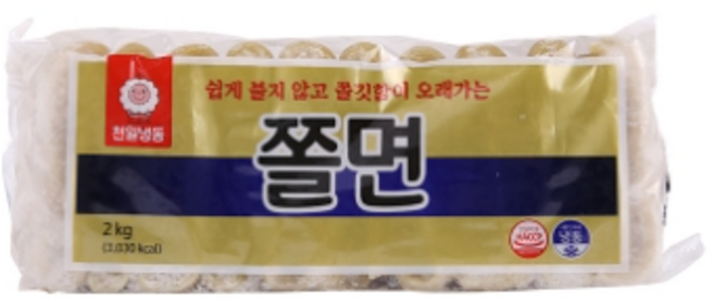 냉동 쫄면(천일식품 2K) 식자재마트 대용량 업소용 쫄면 쫄면재료 즉석식품 간식 분식재료, 2kg, 12개