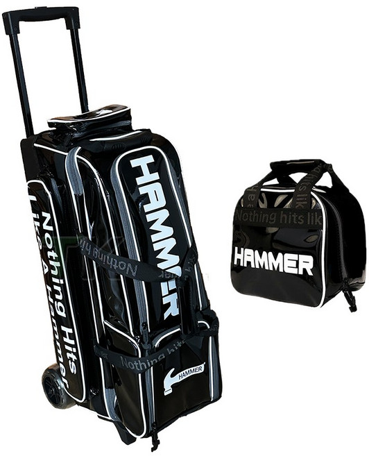 (원볼백증정) 햄머3볼볼링가방 슬림 신형 홀로그램 롤러백, 에나멜블랙, 1개