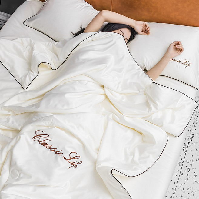 LINSHU 쿨링 소재 여름 이불 부드러움 통기성, 베이지색