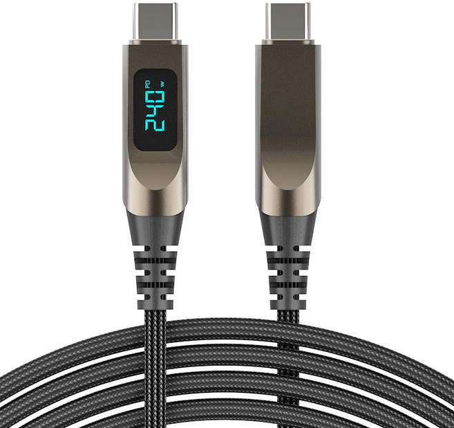 240W 鋅合金數顯 雙Type-C 快速充電傳輸線, 1個, Type-C to C 240W-黑色, 2m