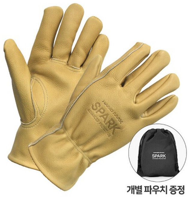 핸드맥스 캠핑 바베큐 장갑 (스파크 LOGO+파우치) 방염 화롯대 고열 용접 가죽장갑, 1세트