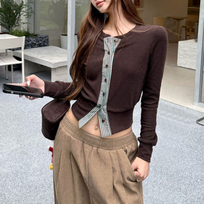 대박난박양 배색 크롭 슬림핏 가디건(세일)