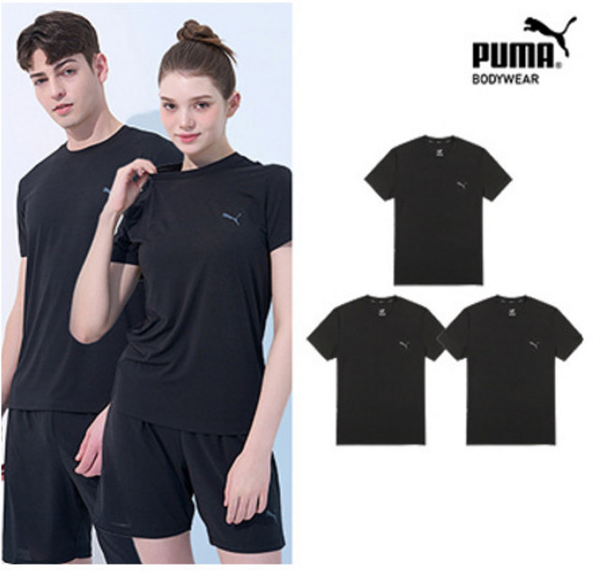 푸마 언더웨어 (2+1)푸마 베이직 벤틸레이션 공용 반팔티셔츠 블랙 3팩