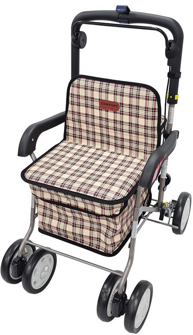 진산메디칼 다용도 노인 보행 보조차 브라운체크, 1개