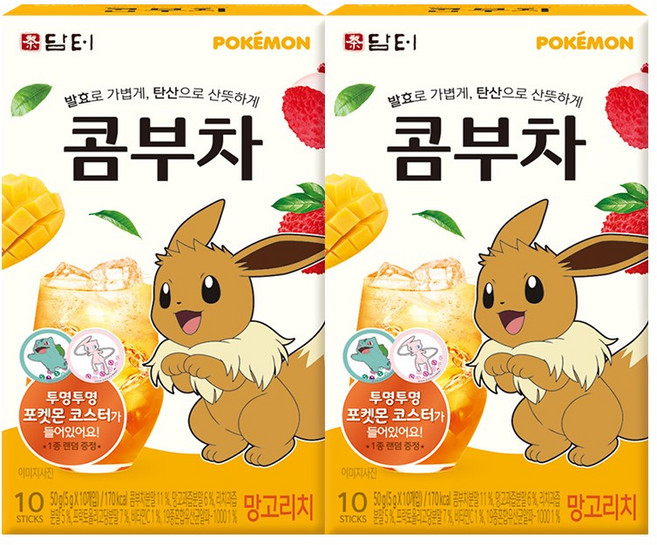 담터 포켓몬 콤부차 망고리치 (포켓몬 스티커 포함), 5g, 2개, 10개입