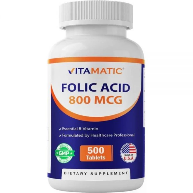 Vitamatic 엽산 800mcg - 채식주의자 태블릿 500정 - 비타민 B9, 1개 - 쿠팡