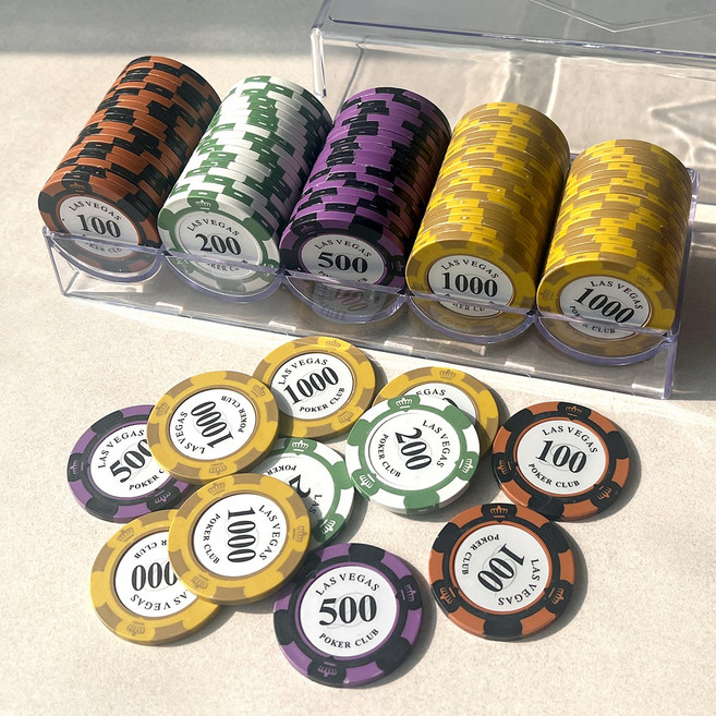 라이프웍스 국제규격 카지노칩 포커칩 100개 아크릴 케이스 세트, 1세트, A 구성