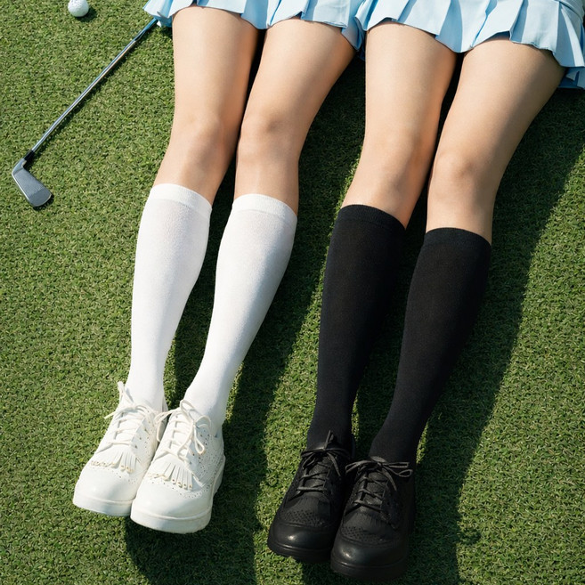 1+1 아쿠아 니삭스 여름 골프 양말 자외선차단 냉감 무릎양말 헬로버디 슬림핏, 2개, 화이트블랙세트