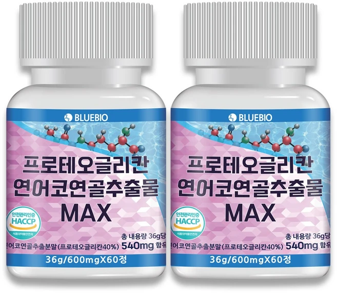 프로테오글리칸 연어코 연골 추출물 MAX 600mg 60정 2형 콜라겐 콘드로이친 글루코사민 류신 함유, 2개 - 쿠팡