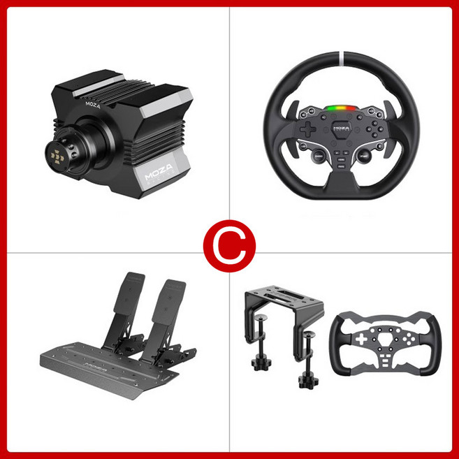 [CTK] MOZA R5 게이밍 레이싱 조이스틱 휠 핸들 풀패키지 올인원, 1개, C.R5+ES핸들+2페달+데스크 거치대+포뮬러 핸들