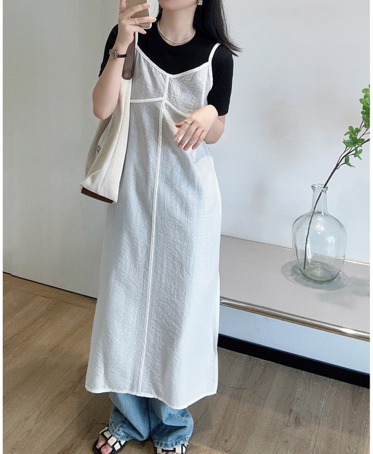 LionHu 여성 링클 레이어드 끈나시 민소매 롱 원피스 LH-2-029